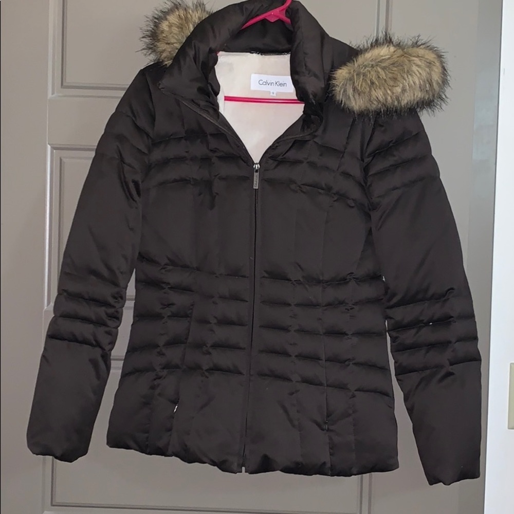 Brown Puffer Coat with (removable) Faux Fur Hood